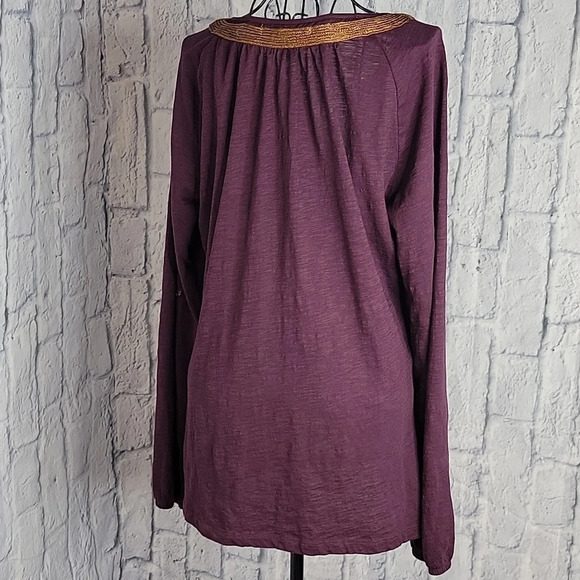 LUCKY‎ BRAND Purple and Gold Embroidered Blouse Large - Picture 6 of 7